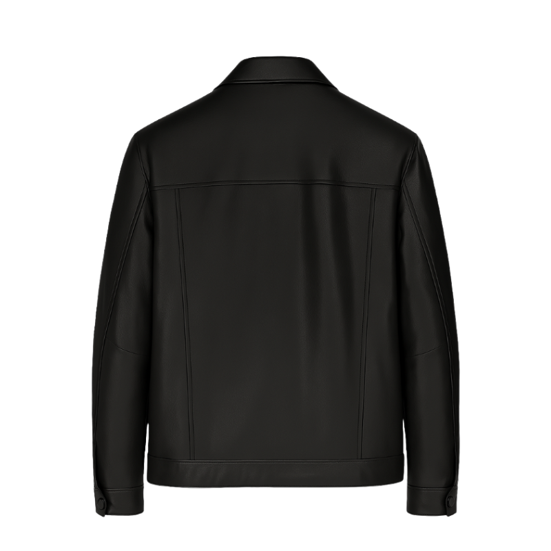 Italian Leather Zip-Front Jacket with Chest Pockets