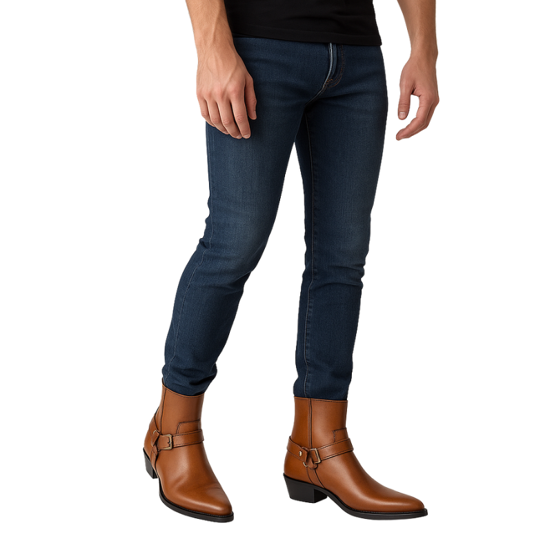 Luxury Leather Brown Boot With Engraved Metal Buckle Strap