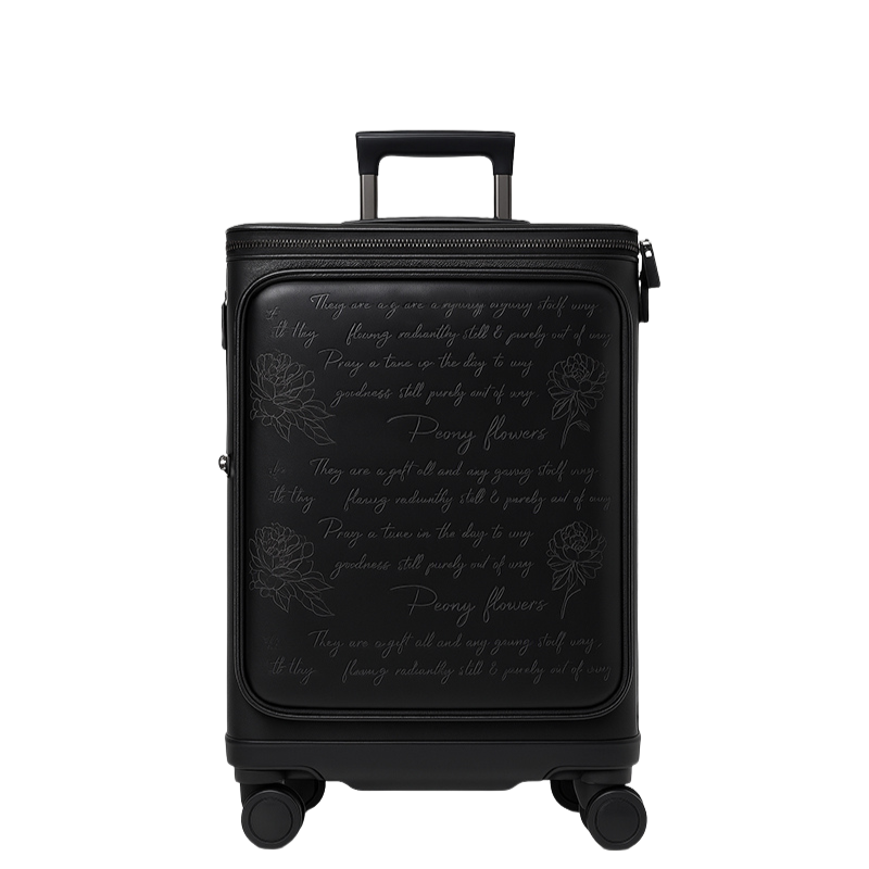 Milano Prestige Black Leather Printed Trolley Case Travelling Luggage Bag