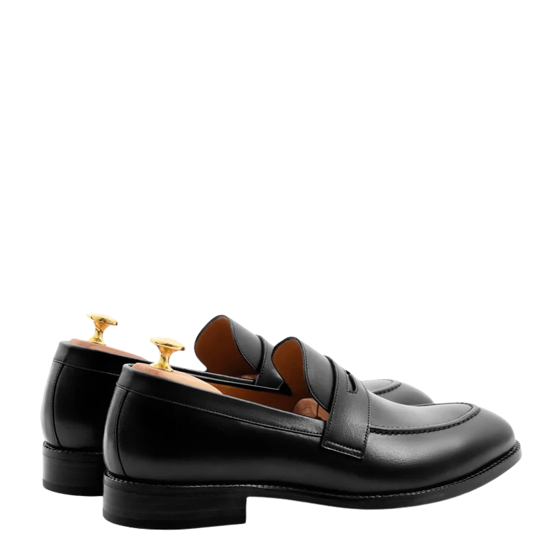 Men's Slip-On Black Shoe with Stacked Heel