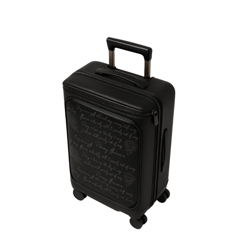 Milano Prestige Black Leather Printed Trolley Case Travelling Luggage Bag