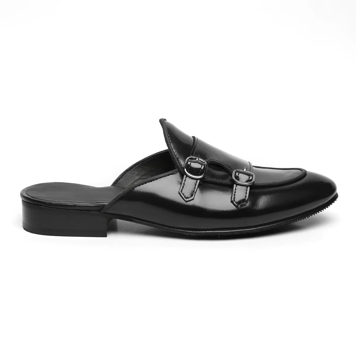 Black Double Monk Strap Mules
