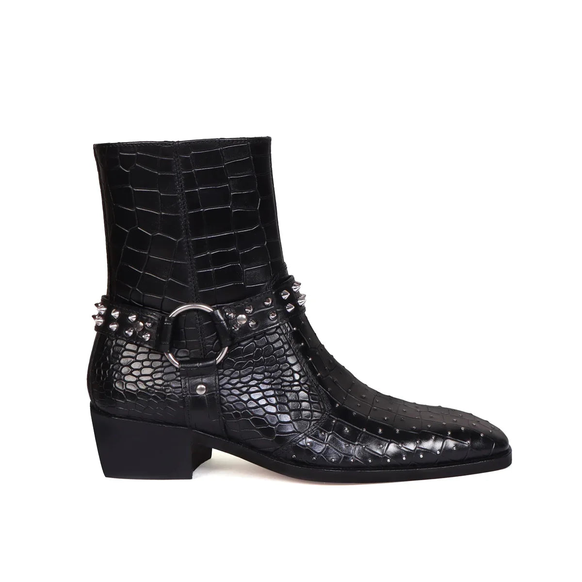 Deep Cut Croco Leather Side-Zipper Boots