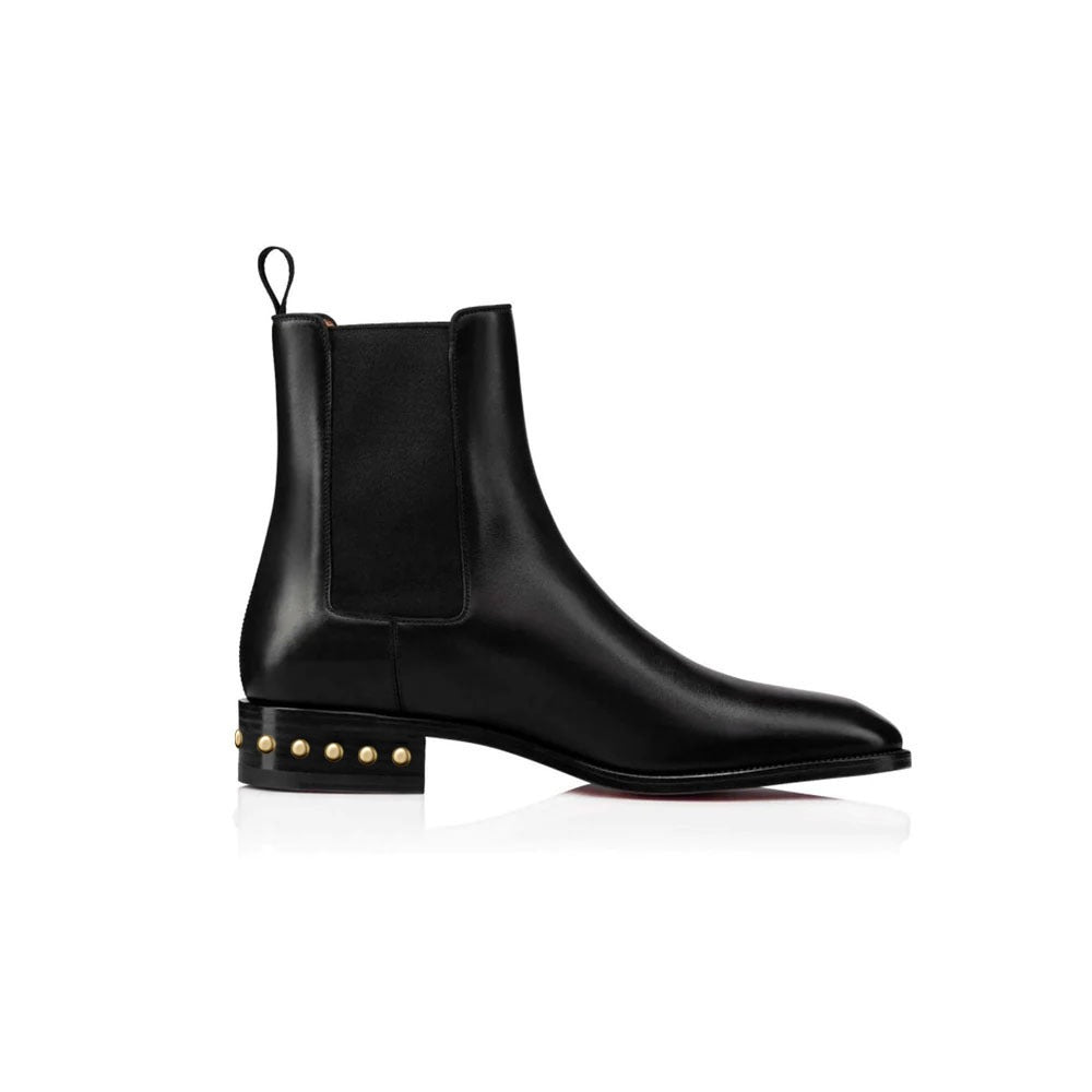 Coal Leather Gold Studded Chelsea Boots