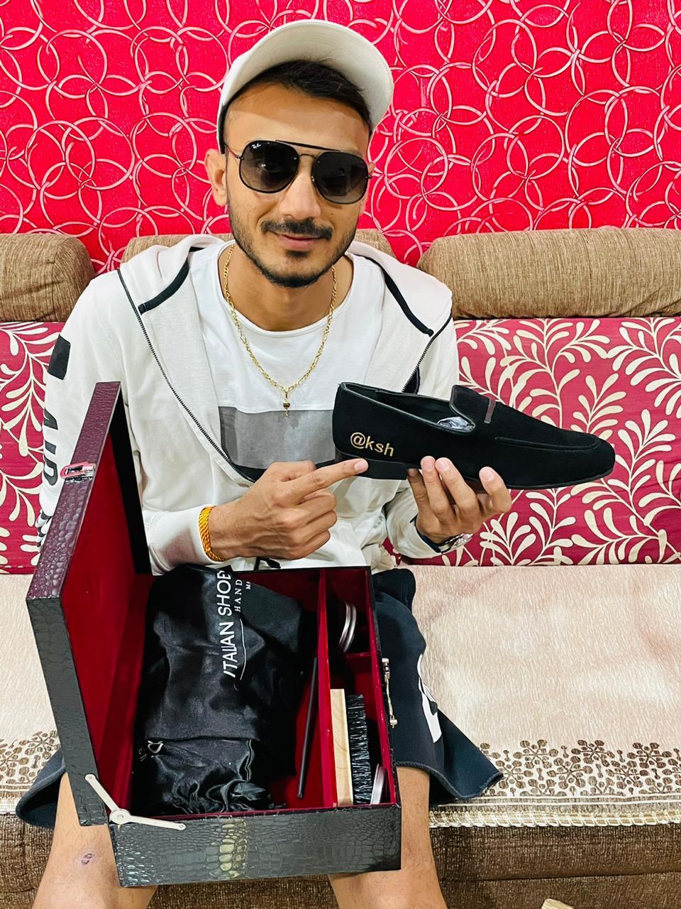 Velvet Black Loafers with Metallic Silver Heel Detailing