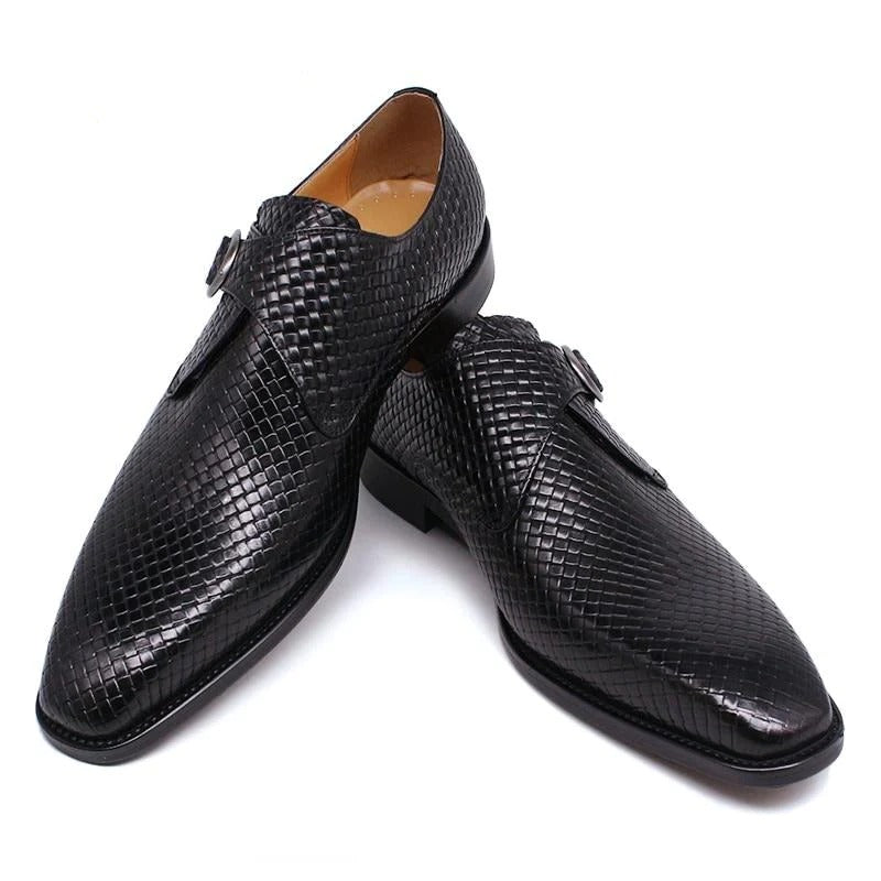 Black Waved Single Monk Strap Shoes