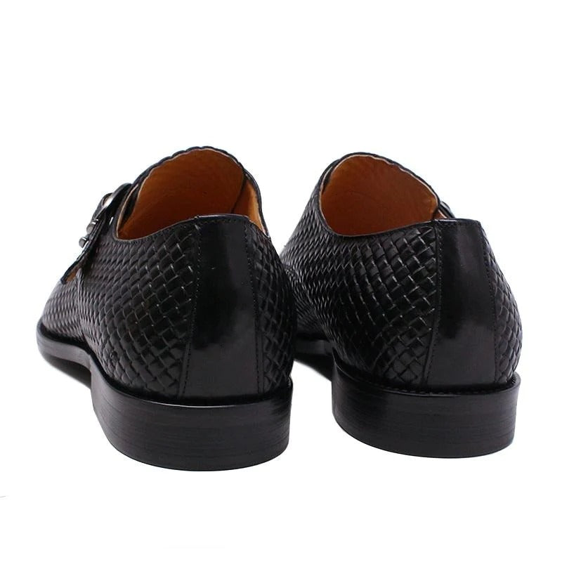 Black Waved Single Monk Strap Shoes