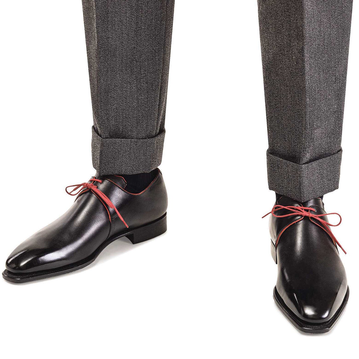 Black Calf Leather Red Laces Shoes