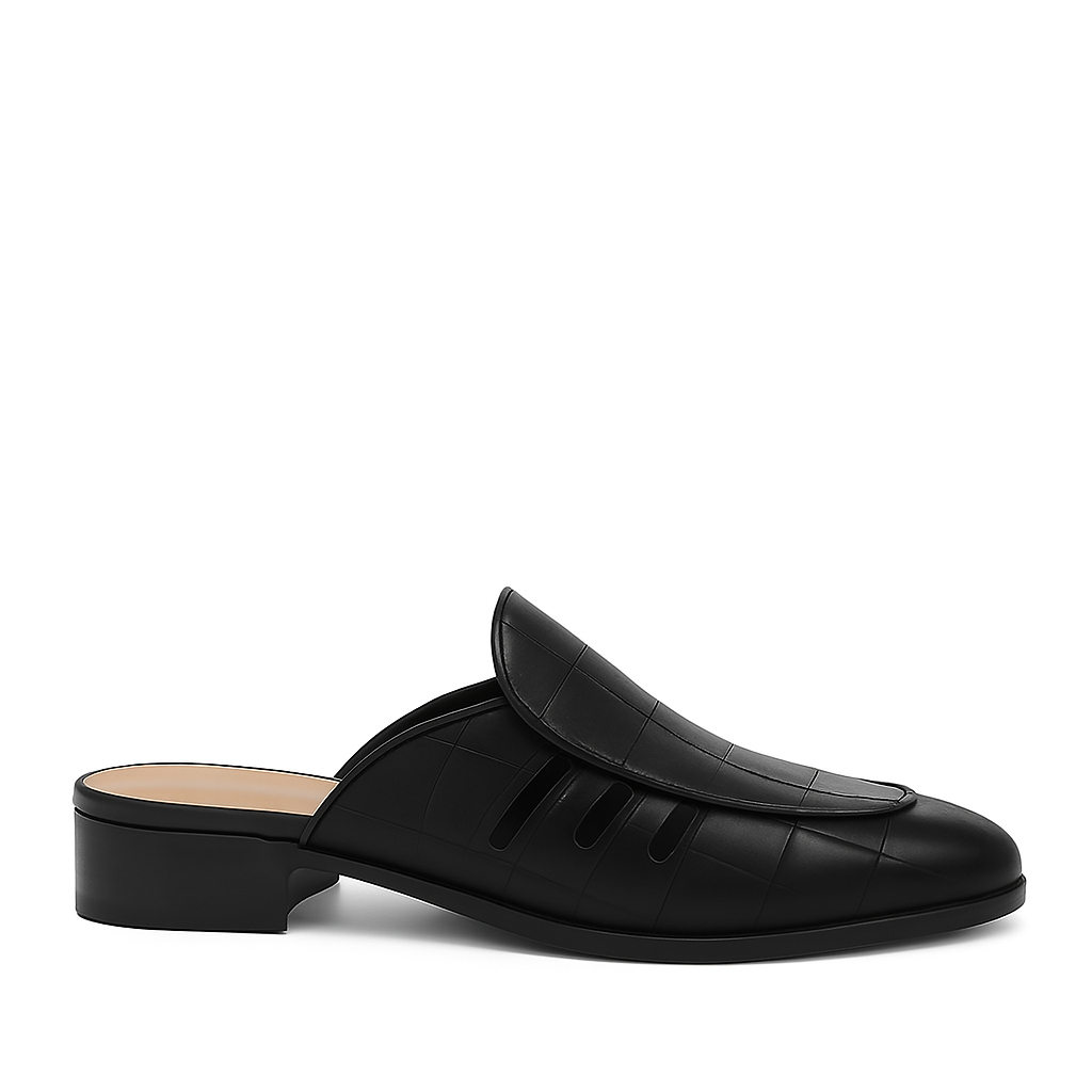 Stylish Croco Leather Mule Black