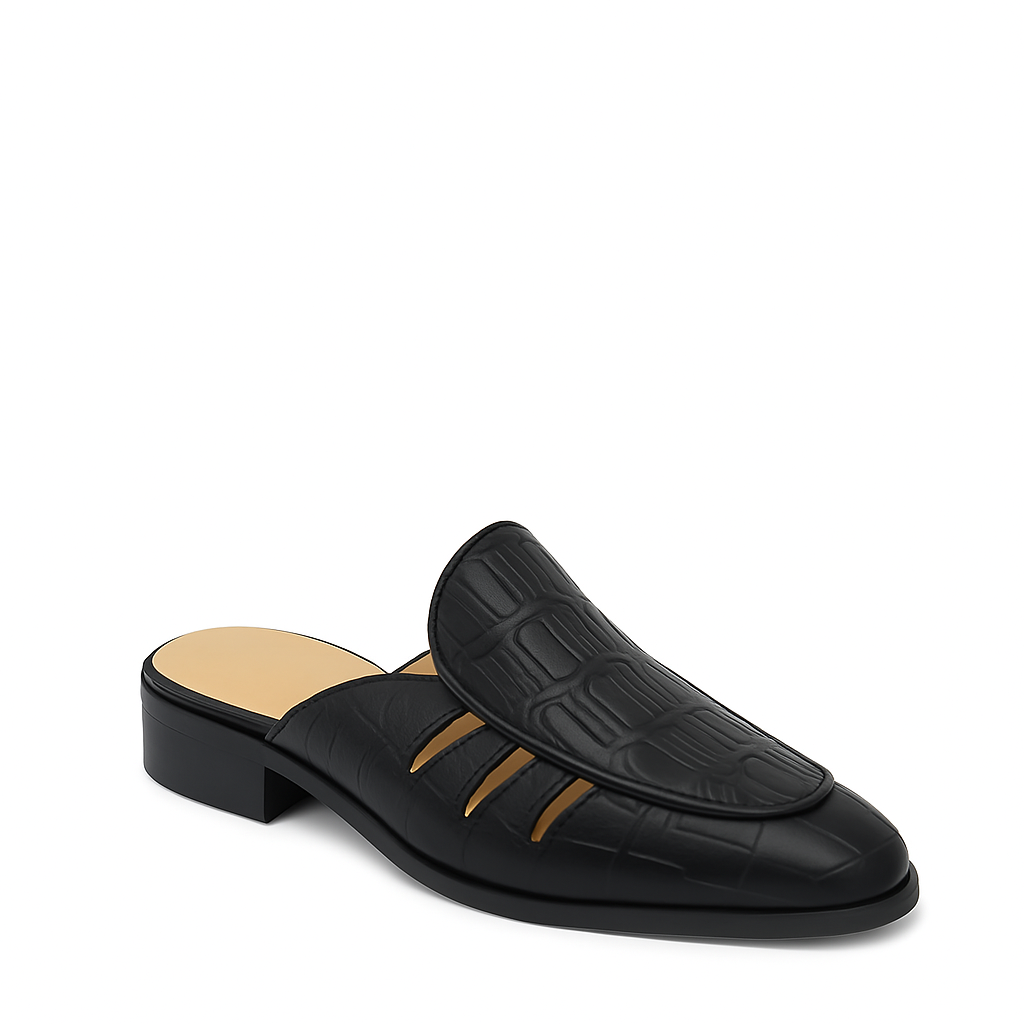 Stylish Croco Leather Mule Black