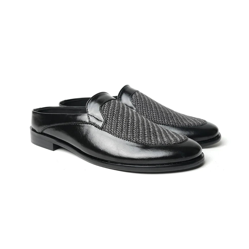 Half Mule Shoes - Black/Grey Leather