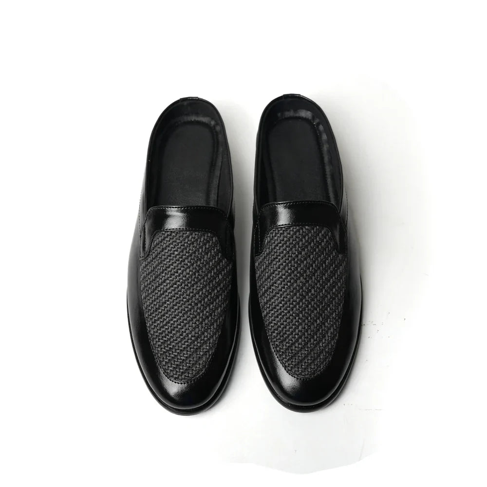 Half Mule Shoes - Black/Grey Leather