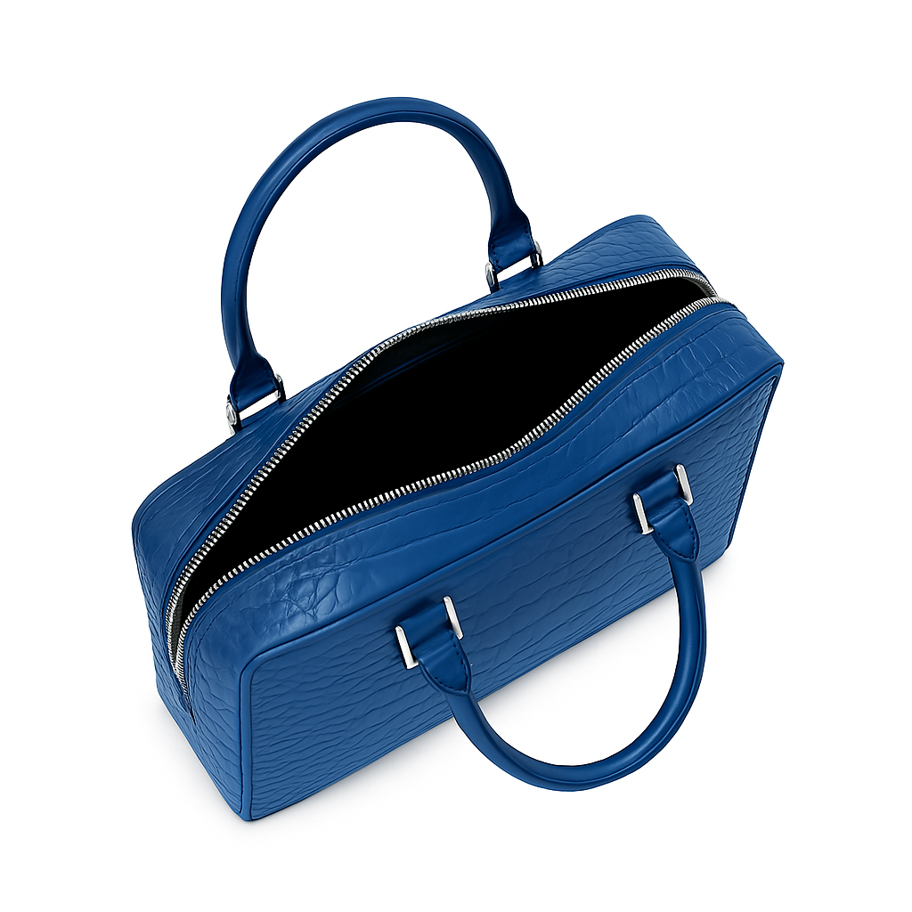 Italian Croco Leather Textured Briefcase Blue Edition
