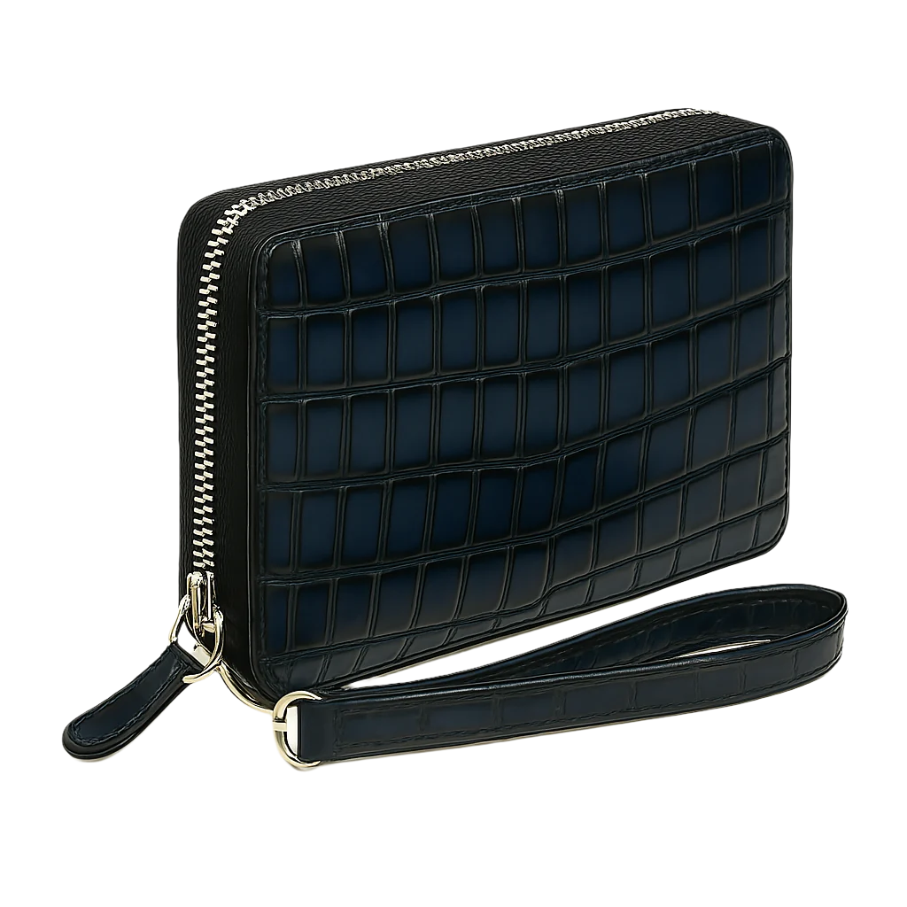 Croco Brown Textured Around Zip Wallet