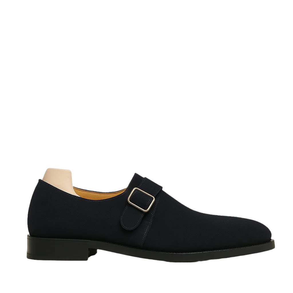 Men's Black Handcrafted Suede Single-Strap Monk Shoe