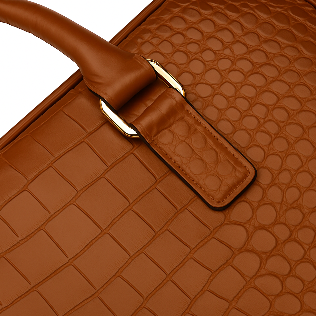 Italian Croco Leather Textured Briefcase Black Edition
