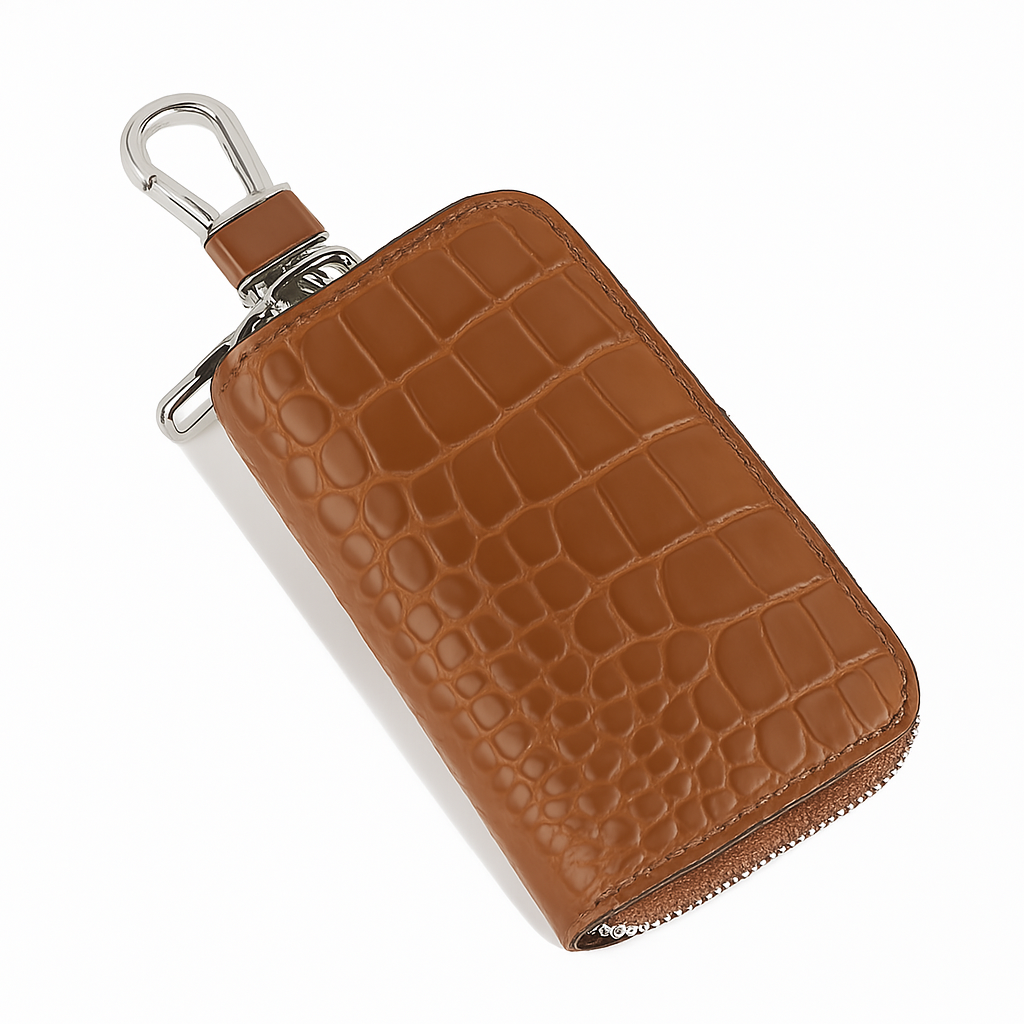 Croco Tan Mini Zipper Key Case Wallet