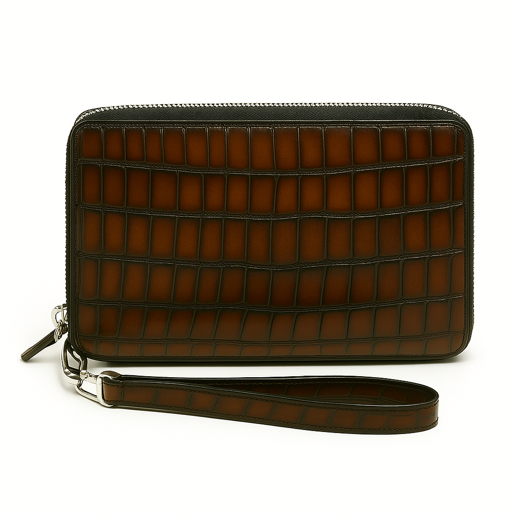 Croco Tan Textured Around Zip Wallet