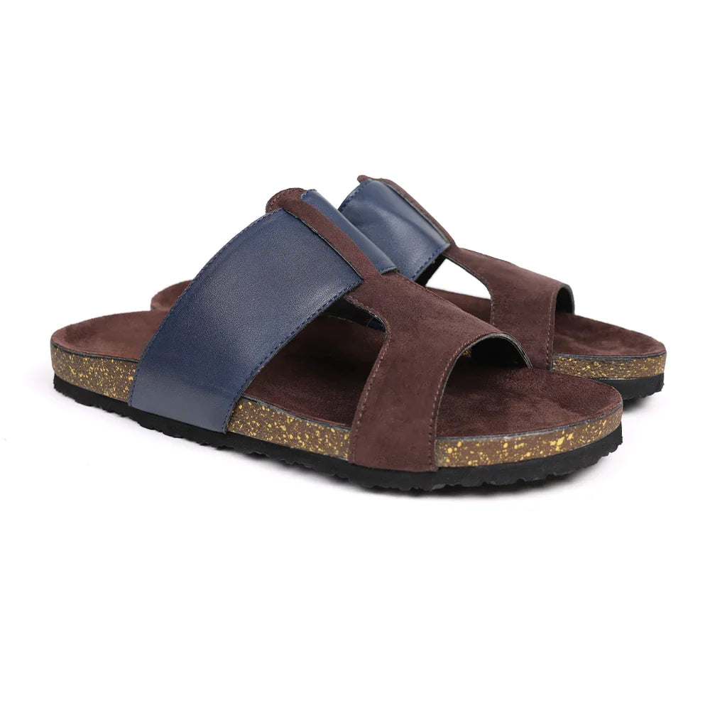 Cork Cross Strap Sandals - Brown and blue