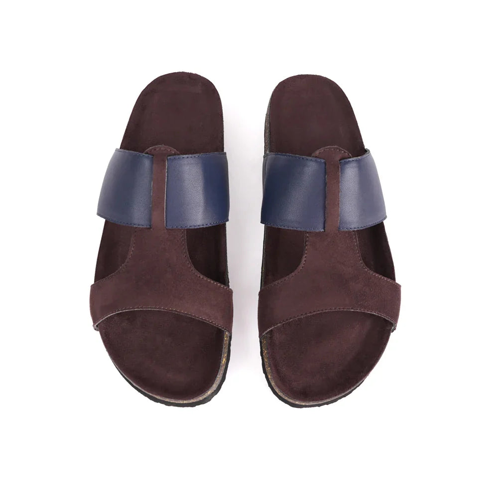 Cork Cross Strap Sandals - Brown and blue