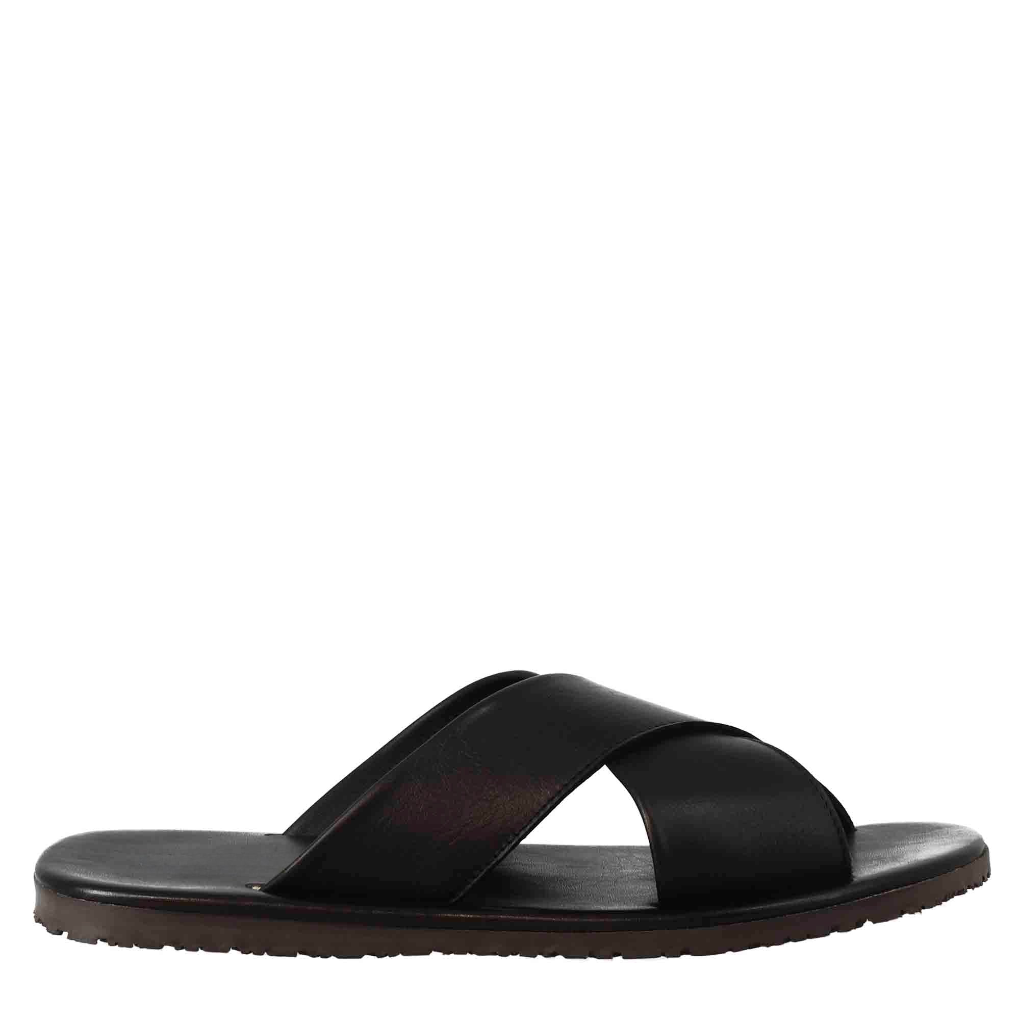 Black Crossed Bands Handmade sandals