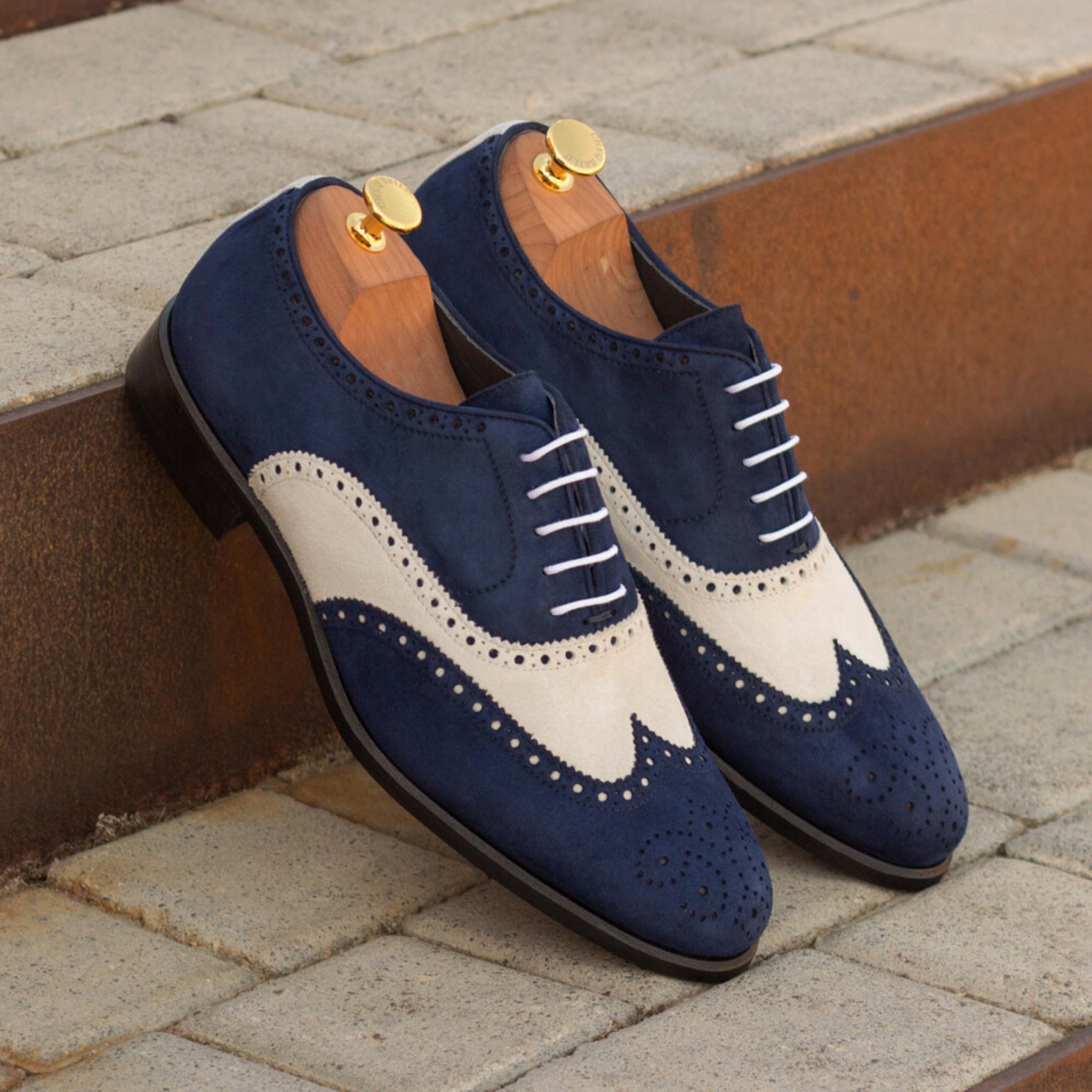 Navy and White Suede Brogues