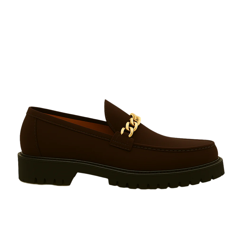 Men Suede Leather Loafers With Golden Brown Chain