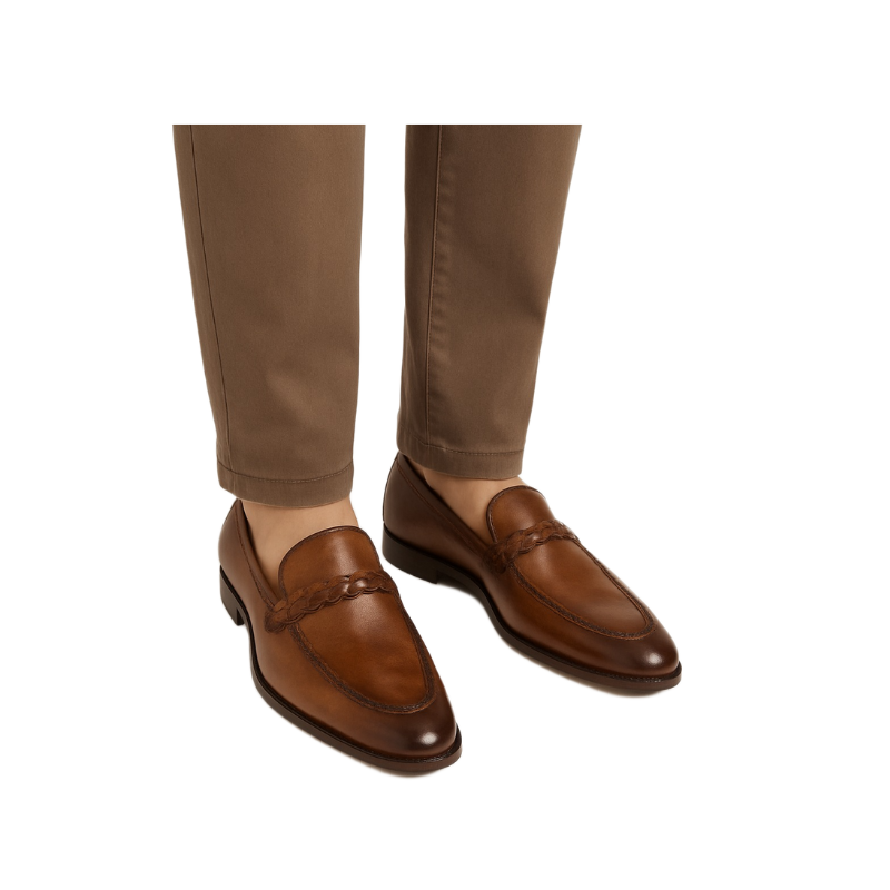 Men's Leather Tan Stitched Penny Loafer
