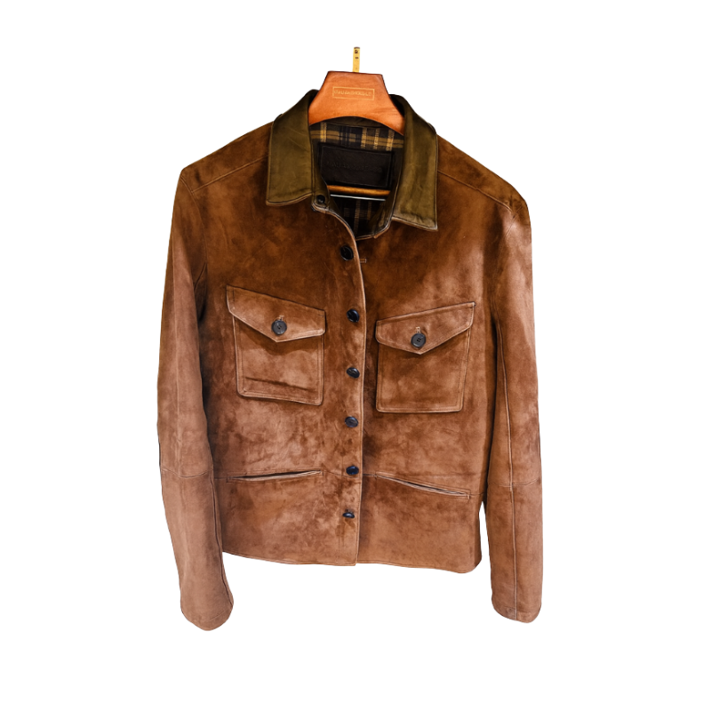 Italian Handcrafted Brown Suede Leather Jacket