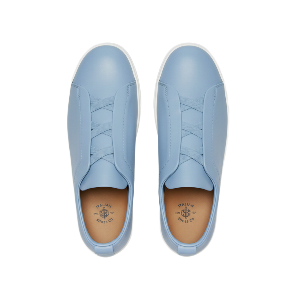 Luxury Edition Triple Stitch Leather Light Blue Sneaker for Men's