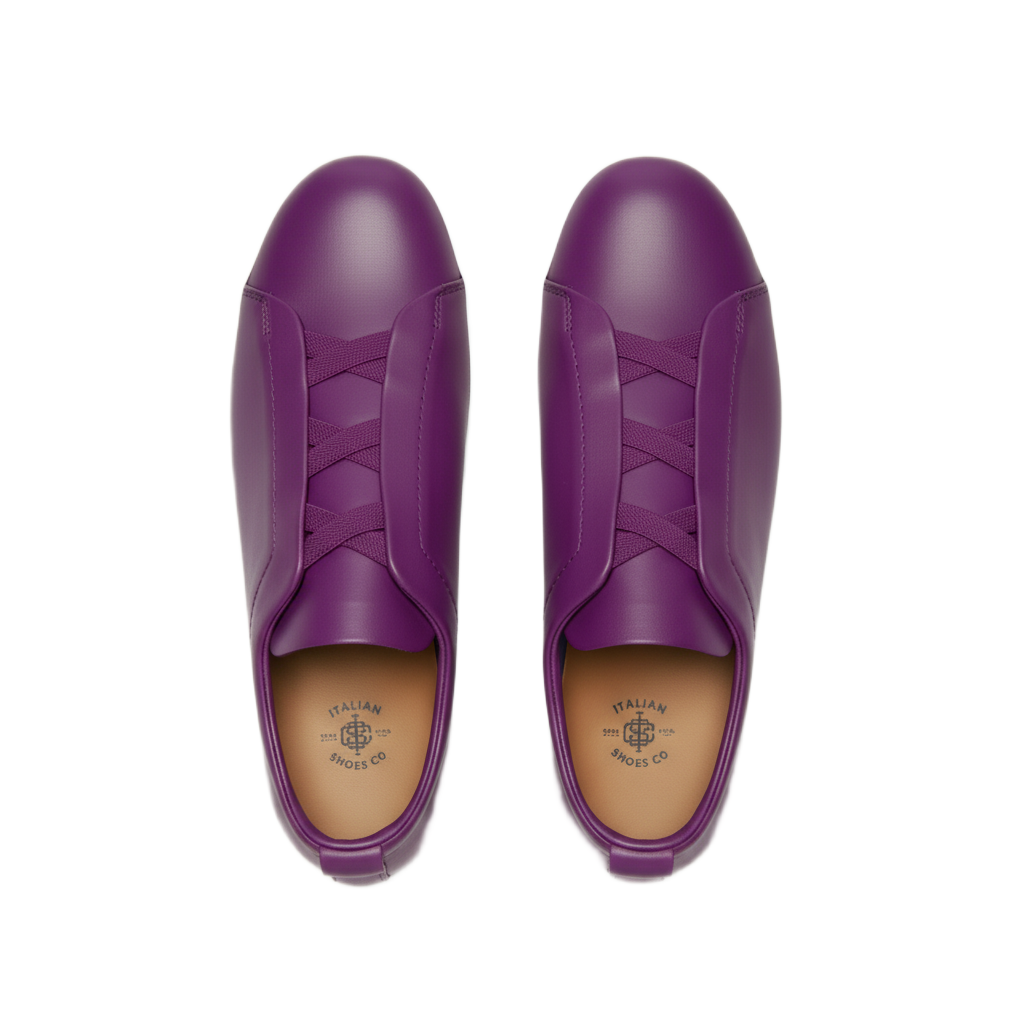 Luxury Edition Triple Stitch Leather Purple Sneaker for Men's