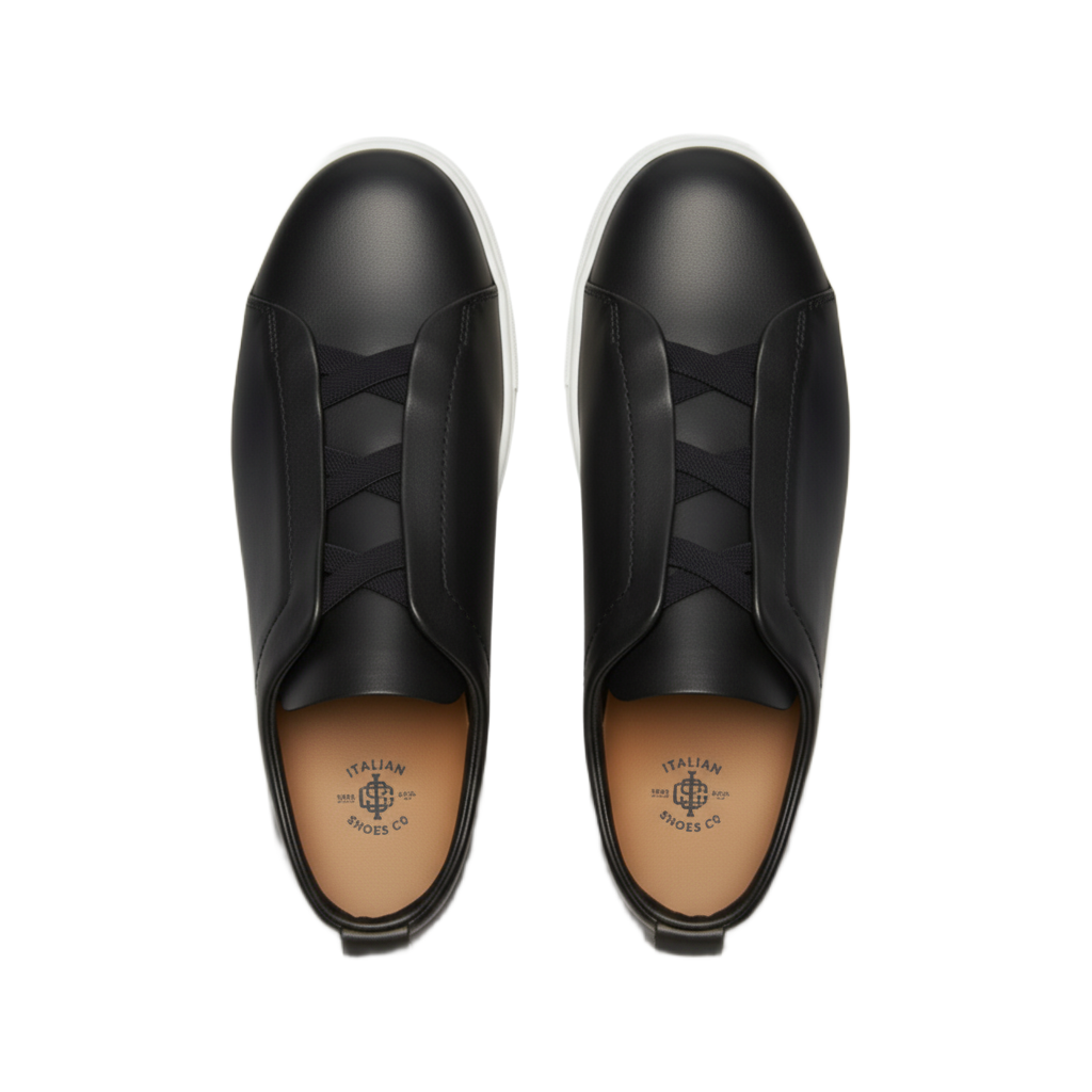 Luxury Edition Triple Stitch Leather Black Sneaker for Men's