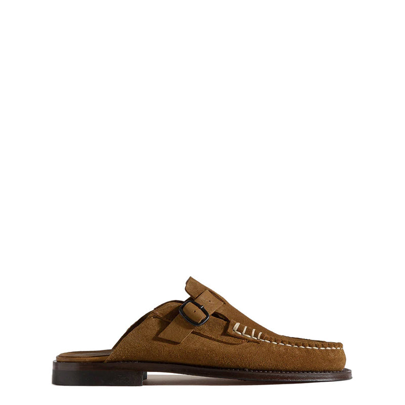 Men's Brown Buckle-strap Mule Loafer