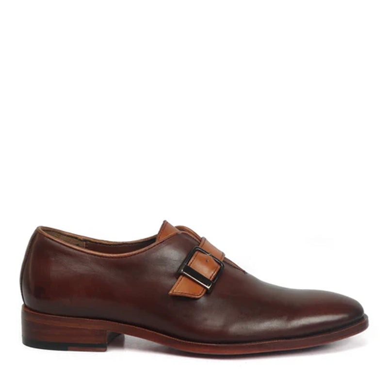 Leather Buckled Single Monk Brown Straps Shoe
