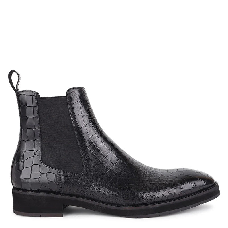 Stylish Croco Italian Leather Chelsea Boot Black
