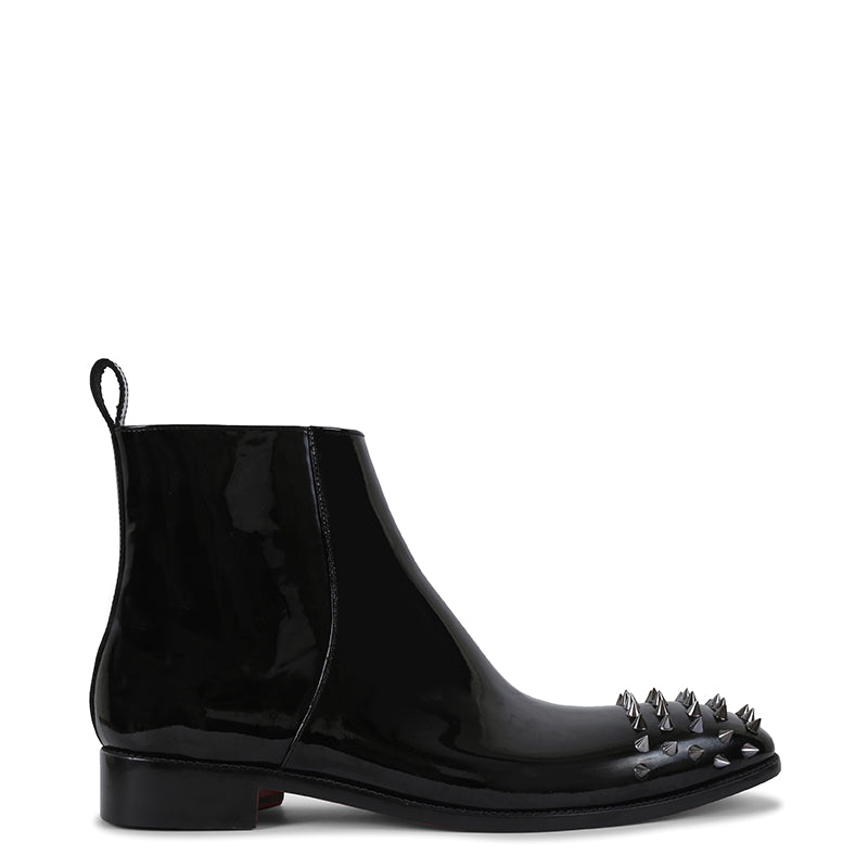 Black Leather Cuban Boots With Silver Studs