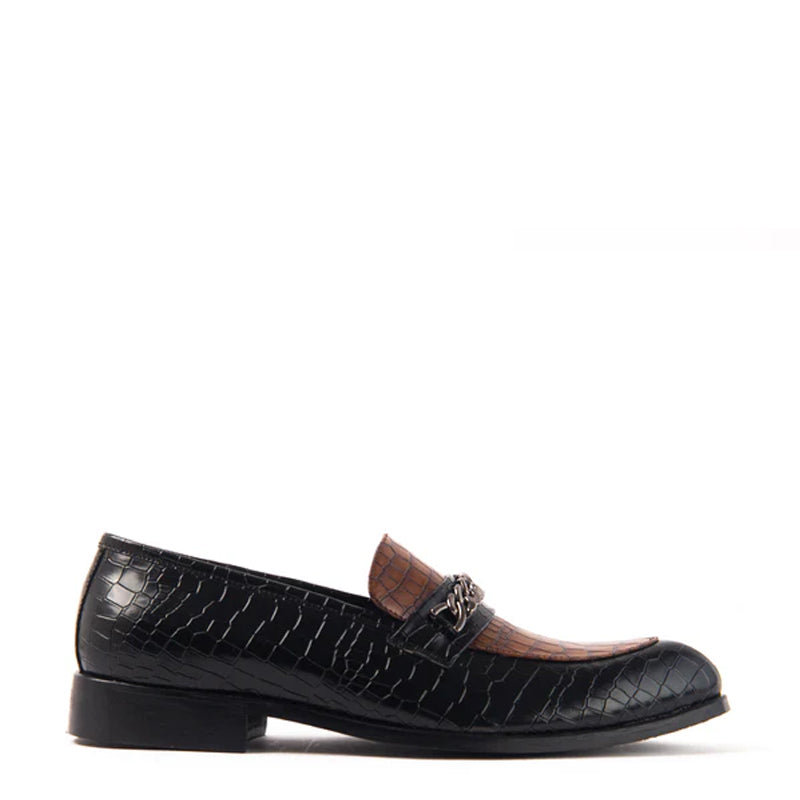 Classic Slip-On Croc Leather Loafers With Chain
