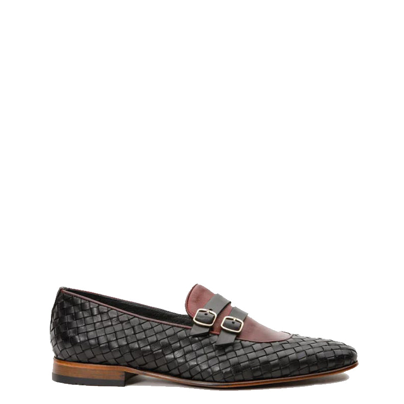 Brown Double Monk Strap Woven Men Shoe