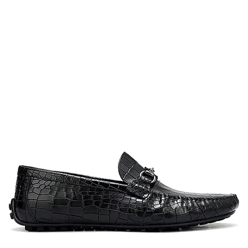 Croco Textured Leather Moccasins Driving Loafer