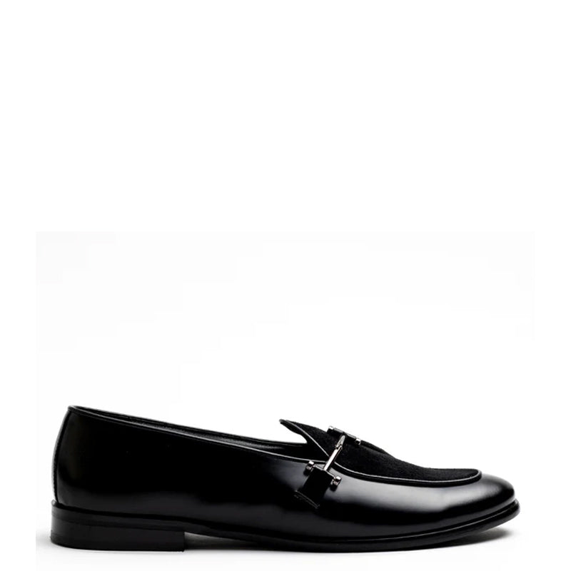 Classic Upper Suede Leather Black Loafer With Side Buckle