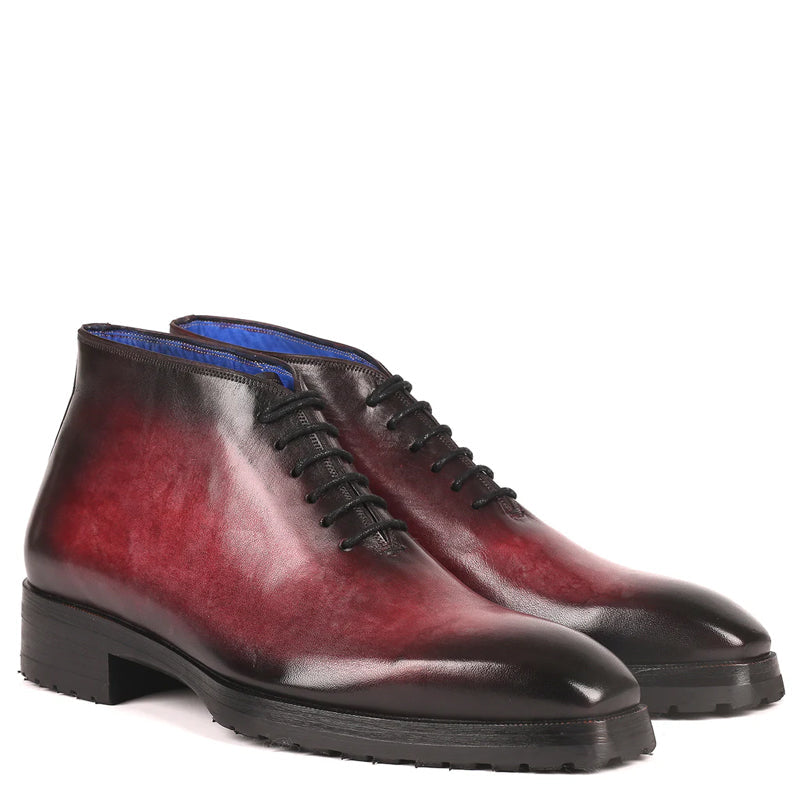 Men Custom Handmade Leather Ankle Boot Burgundy