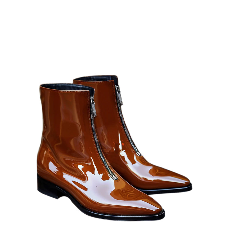 Patent Leather Zipper Ankle Boots