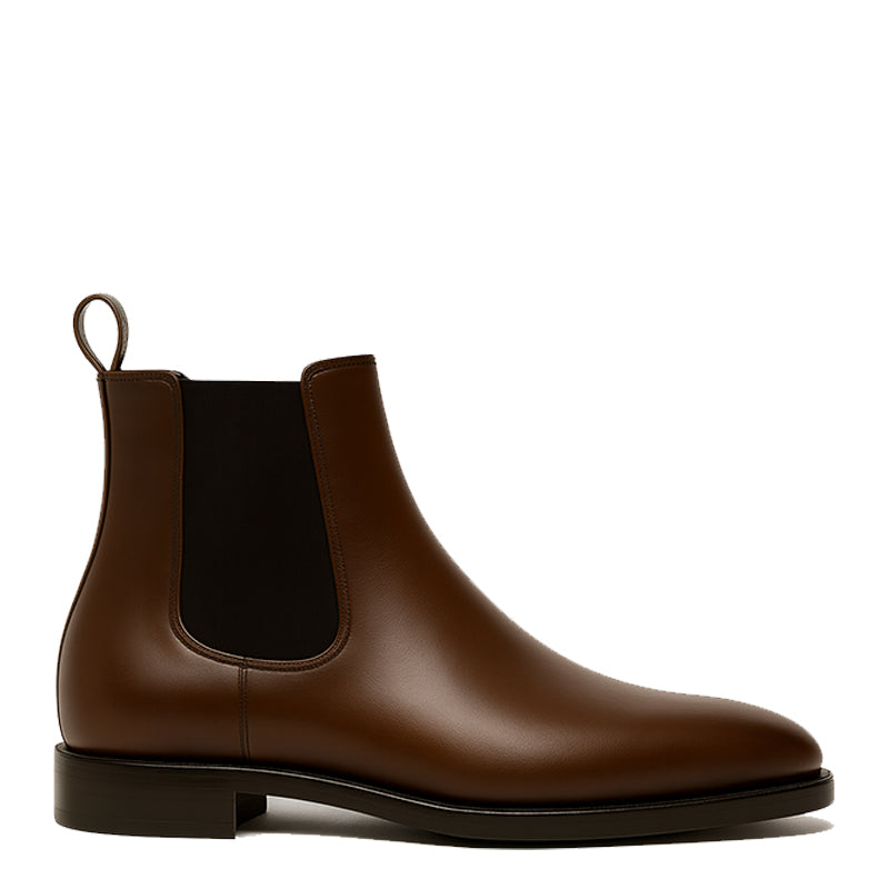 Men's Brown Round-Toe Block-Heeled Chelsea Boots
