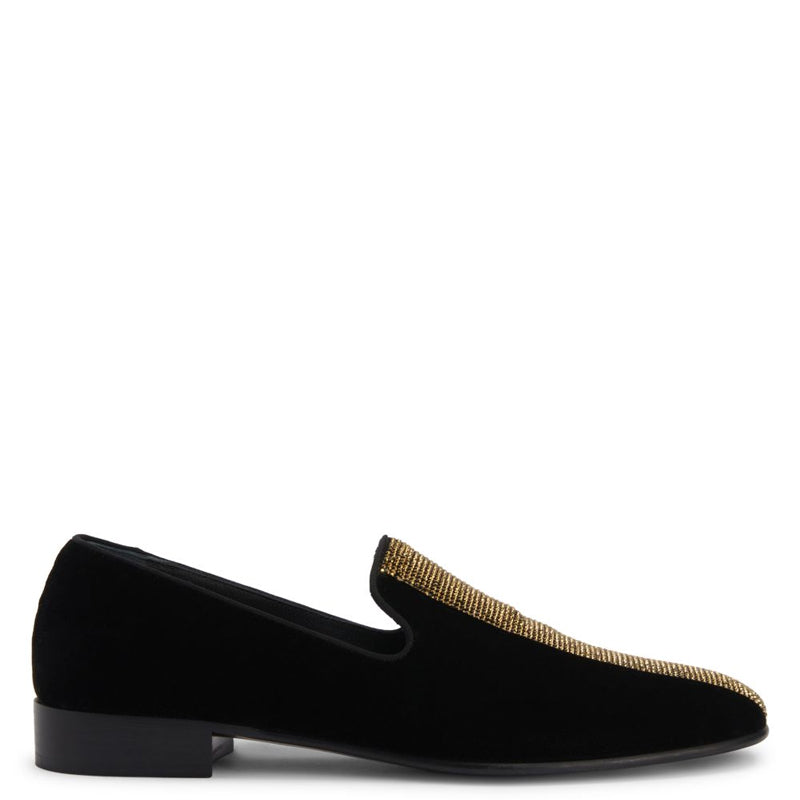 Handmade Gold Design Suede Leather Fashion Black Loafer