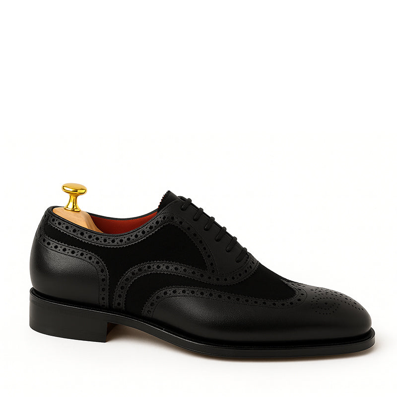 Premium Leather Lace Up Black Dual Textured Oxford Shoes