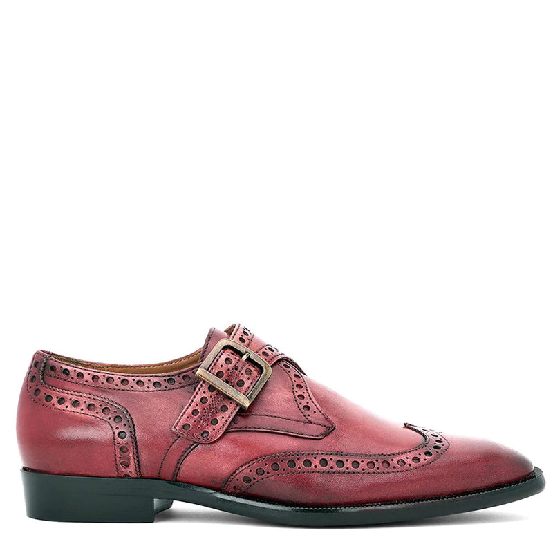 Leather Single Monk Strap Burgundy Shoe For Men