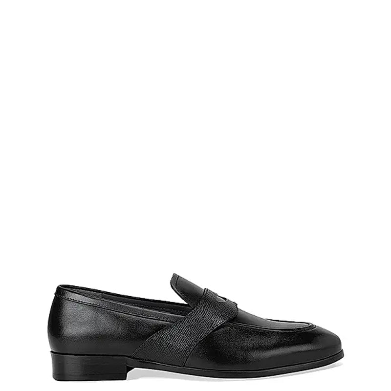 Textured Strap Leather Brown Loafer Shoe