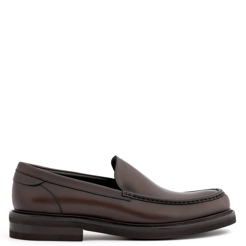 Round Toe Slip-On Leather Black Loafer