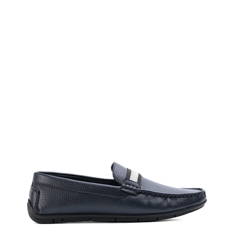 Classic Textured Leather Driving Blue Loafer