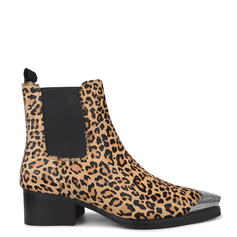 Leopard Print Leather Chelsea Boots